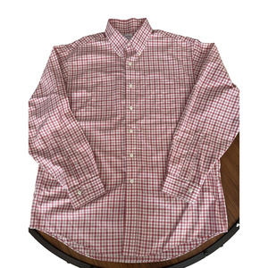 Brooks Brothers 346 Men Size LR Red White Check Regular Fit Long Sleeve Shirt